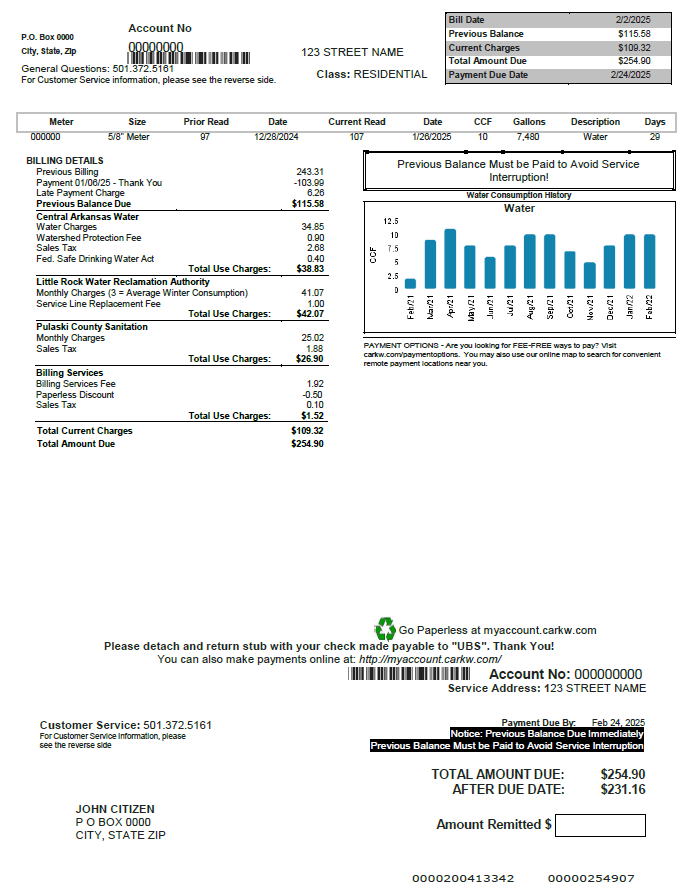 USA CARKW utility bill template in Worrd and PDF formats